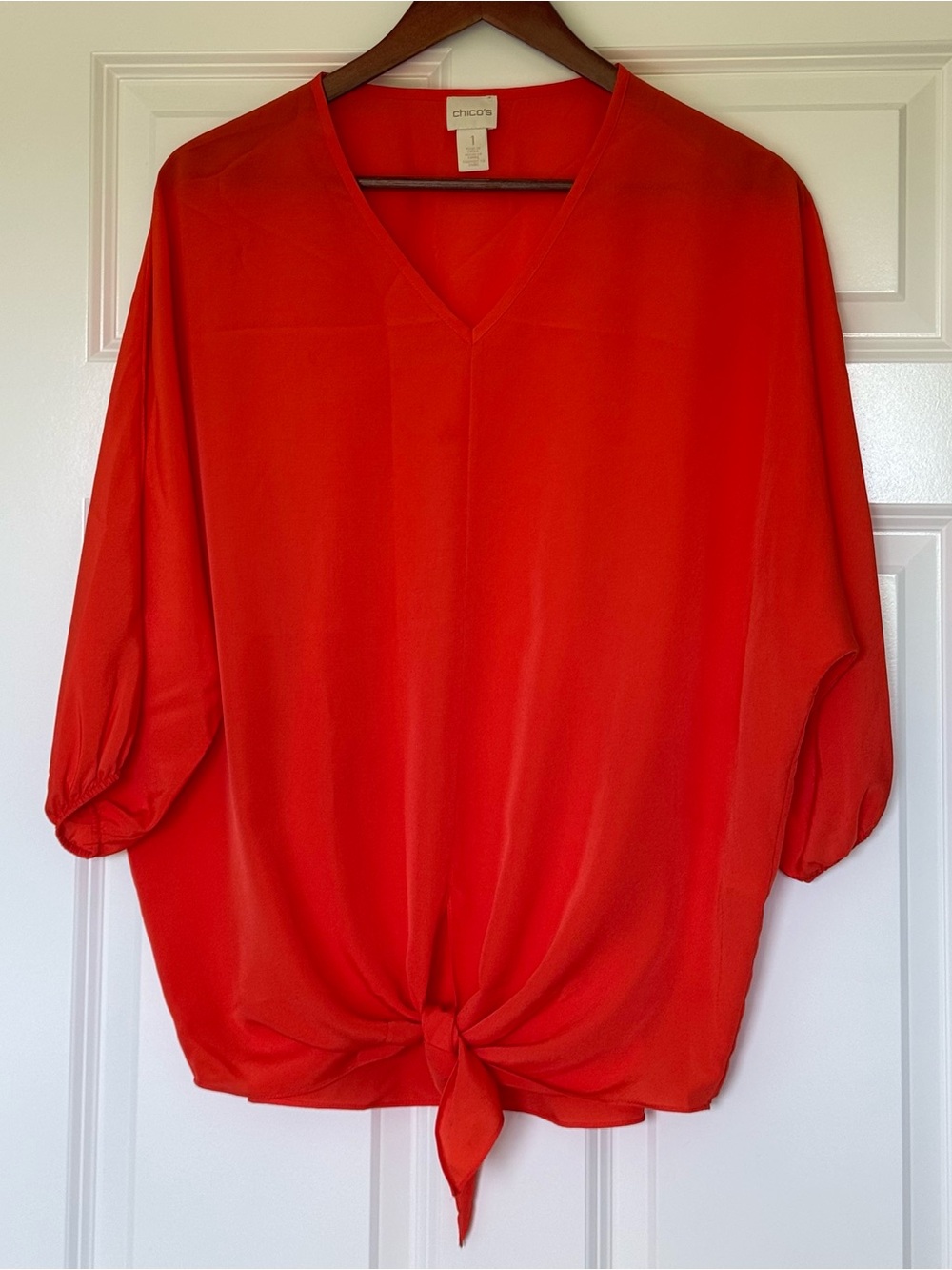 Chico's Orange V-Neck Tie-Front Blouse